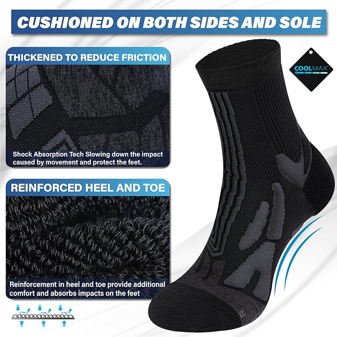 Hylaea Quarter Athletic Running Socks No Blister, Cushion Moisture Wicking Socks for Cycling Sport-FlexoryFit