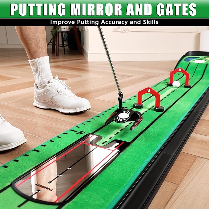 CHAMPKEY Professional Hazard Golf Putting Green Come with Golf Putting Gates and Putting Mirror - Progressive Slope Tech and Noise Reduction Tech Golf Putting Mat