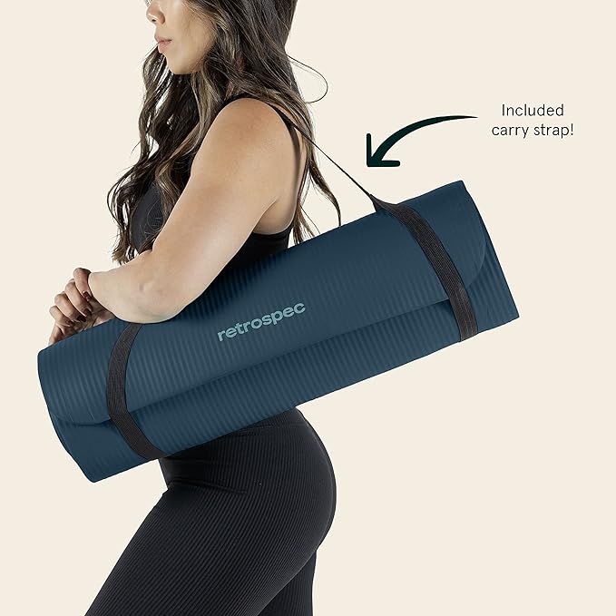 Retrospec Solana Yoga Mat 1/2" Thick w/Nylon Strap for Men & Women - Non Slip Exercise Mat for Yoga, Pilates, Stretching, Floor & Fitness Workouts-FlexoryFit