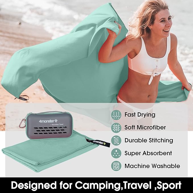 4Monster Camping Towels Super Absorbent, Fast Drying Microfiber Travel Towel, Quick Dry Ultra Soft Compact Gym Towel for Swimming Beach Hiking Yoga Travel Sports Backpack-FlexoryFit