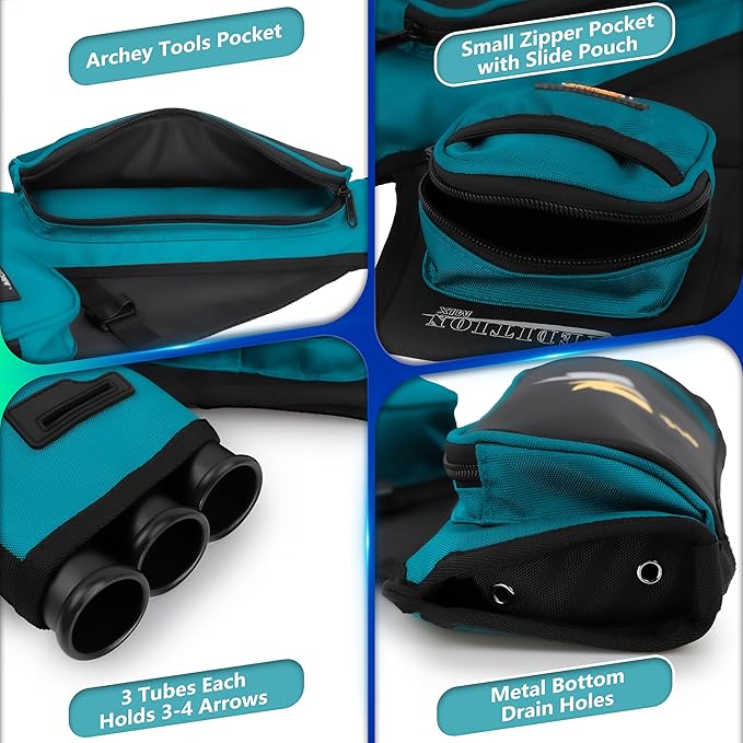 SUNYA Archery Hip Quiver for Arrows. Includes 3 Tubes Arrow Holder, Accessories Pockets and Waist Belt. Fit for Compound and Recurve Bow Practice.