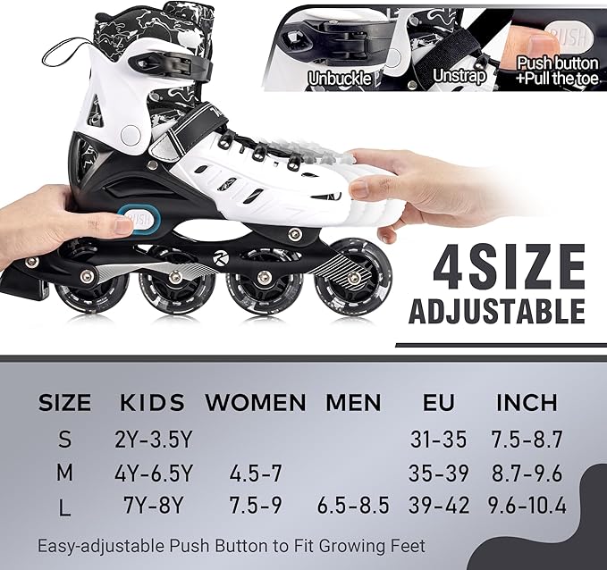 Inline Skates for Kids and Adult, Adjustable Fun Illuminating Skates for Girls, Boys, Women and Men Outdoor and Indoor, Beginner-FlexoryFit