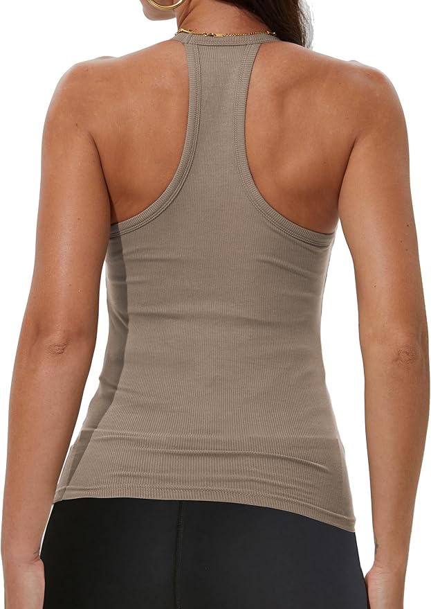 iGENJUN Workout Tops for Women Racerback Basic Tank Summer 2025 Camisole V Neck Slim Fit Ribbed Sleeveless-FlexoryFit