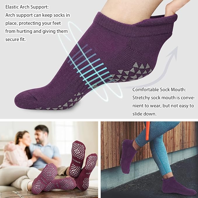 Hylaea Unisex Non Slip Socks with Grip for Yoga, Hospital, Pilates, Barre | Ankle, Cushioned-FlexoryFit