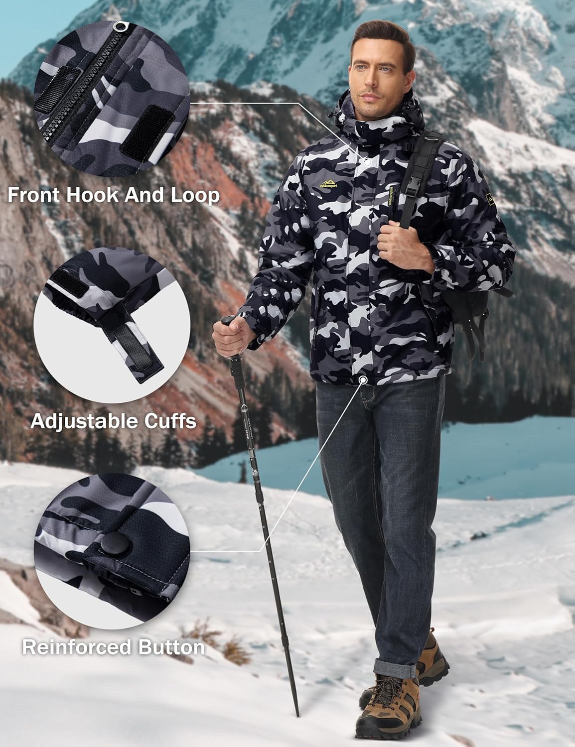 MAGCOMSEN Men's Winter Coats Water Resistant Ski Snow Jacket Warm Fleece Jacket Parka Raincoats With Multi-Pockets