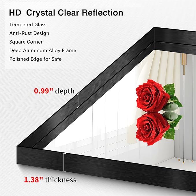 Black Bathroom Mirror, 24x48 Inch Rectangular Framed Mirror, Large Wall Mounted Bathroom Vanity Mirror Over Sink for Bedroom,Restroom, Living Room, Hangs Vertically or Horizontally-FlexoryFit