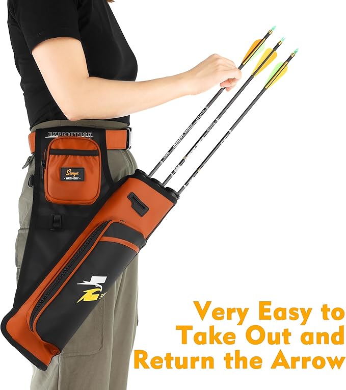 SUNYA Archery Hip Quiver for Arrows. Includes 3 Tubes Arrow Holder, Accessories Pockets and Waist Belt. Fit for Compound and Recurve Bow Practice.