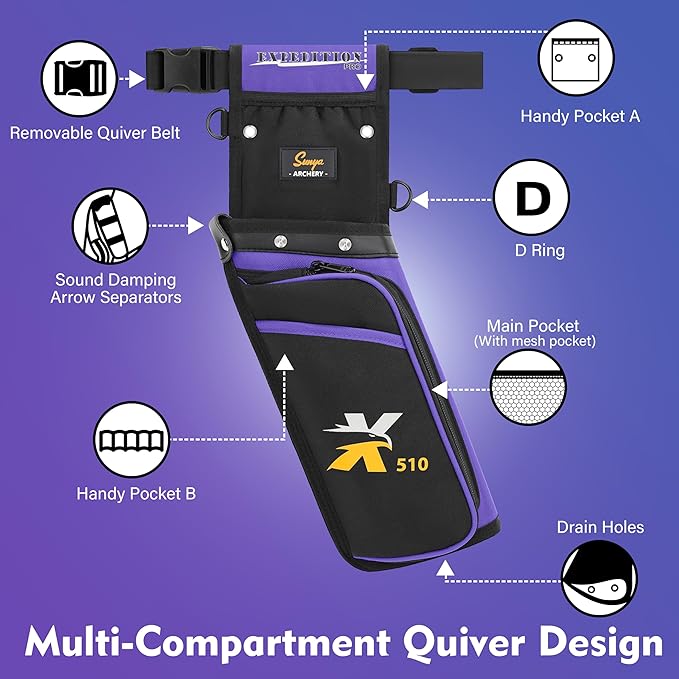 SUNYA X510 Field & Competition Hip Arrow Quiver | 3-Slot Noise-Free Archery Quiver with Sturdy Storage System (42x18cm)