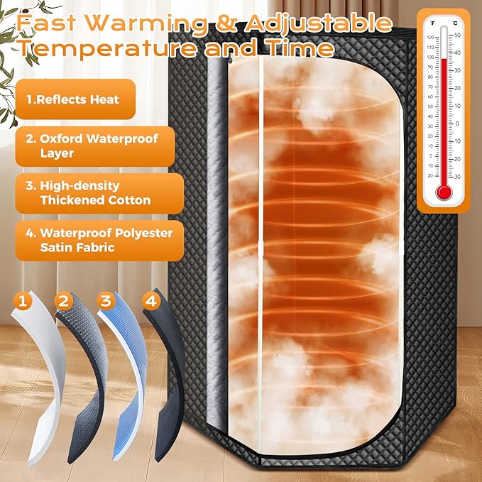 Steam Sauna Box, Portable Sauna for Home, Extra Large Pentagon Design Saunas Tent, Includes 3L Steamer with 9 Levels Remote Control and Absorbent Mat & Folding Chair (Black Pentagon)