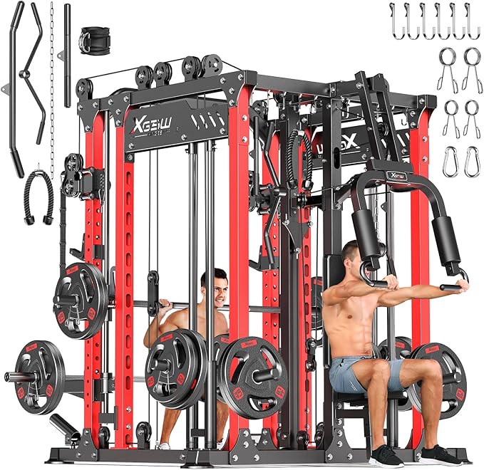 Power Cage,1600lbs Multi-Function Power Rack with Adjustable Cable Crossover System and More Training Attachment, Weight Cage for Home Gym-FlexoryFit