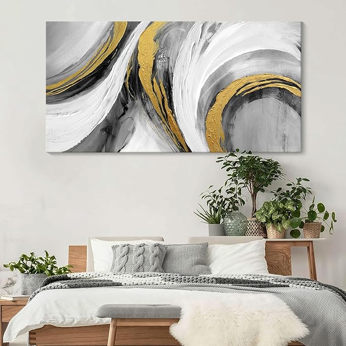 Abstract Bedroom Wall Art - Black and White Grey Abstract Gold Foil Hand Painted Texture Modern Canvas paintings for Living Room Kitchen Hallway Office Wall Decor 20x40 IN-FlexoryFit