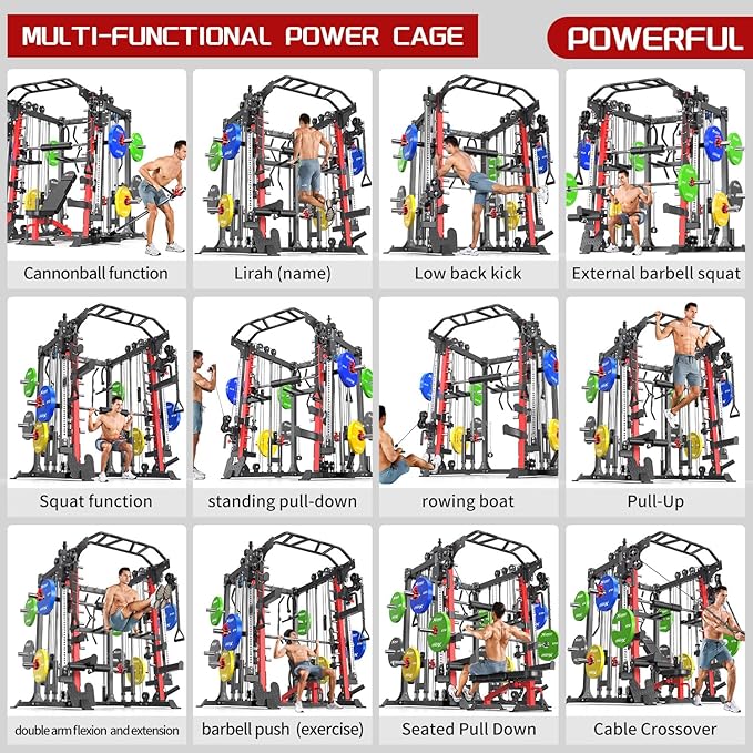 Power Cage,1600lbs Multi-Function Power Rack with Adjustable Cable Crossover System and More Training Attachment, Weight Cage for Home Gym-FlexoryFit