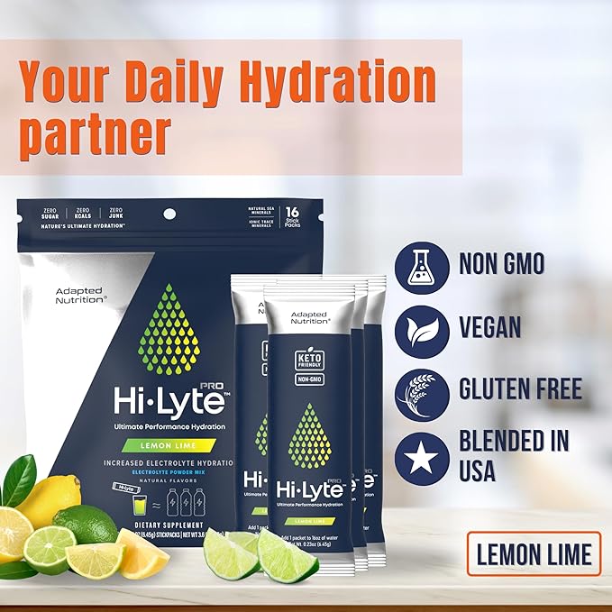 Hi-Lyte Pro Hydration Packets - 16 Individual Drink Packets | Lemon Lime | Flavored Electrolyte Powder | Sugar-Free, Zero Carb, Zero Calorie-FlexoryFit