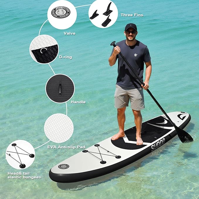 Inflatable Stand Up Paddle Board 10โx30โโ- Ultra-Light SUP with Backpack, Pump, Paddle, Coil Leash, 3 Fins, Repair Kit, Stable Design, Non-Slip EVA Deck for Adults & Youth