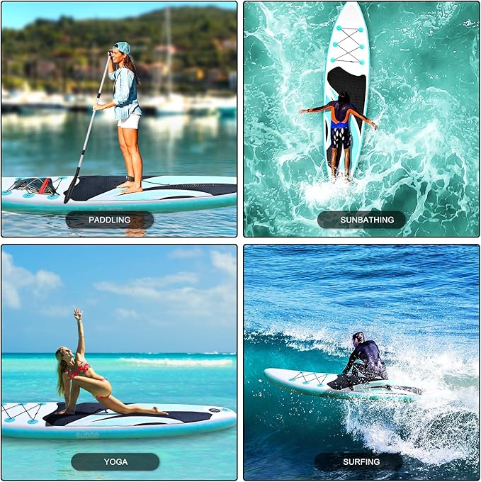 Inflatable Stand Up Paddle Board 10โx30โโ- Ultra-Light SUP with Backpack, Pump, Paddle, Coil Leash, 3 Fins, Repair Kit, Stable Design, Non-Slip EVA Deck for Adults & Youth