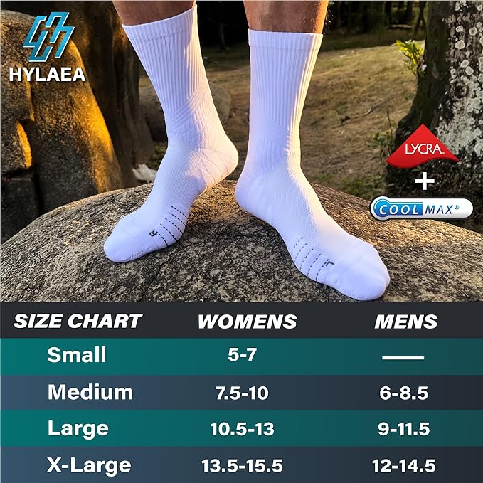 Hylaea Compression Running Socks for men, Coolmax Anti-Blister Cushion Crew Socks for Athletic, Moisture Wicking & Seamless-FlexoryFit