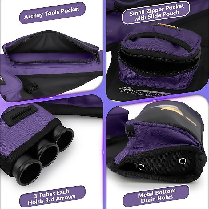 SUNYA Archery Hip Quiver for Arrows. Includes 3 Tubes Arrow Holder, Accessories Pockets and Waist Belt. Fit for Compound and Recurve Bow Practice.