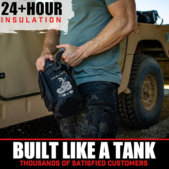 Iron Infidel Battle Bottle - Half Gallon Insulated Water Bottle with Paracord Handle, Large 64 oz Stainless Steel Water Jug with Rugged, Removable Sleeve for Keys, Wallet & Phone (Join or Die 2 Liter)-FlexoryFit
