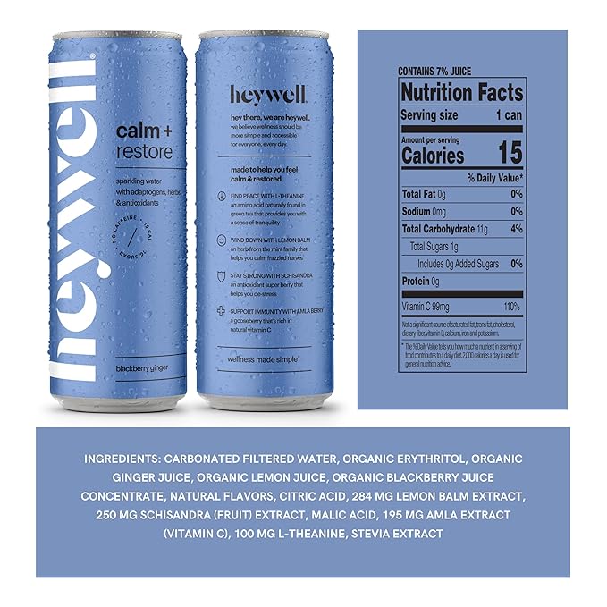 Heywell Sparkling Adaptogenic, Calm Variety Pack, 12 Fluid Ounce (Pack of 12) - Organic, Non GMO, Vegan, Gluten Free, Dairy Free-FlexoryFit