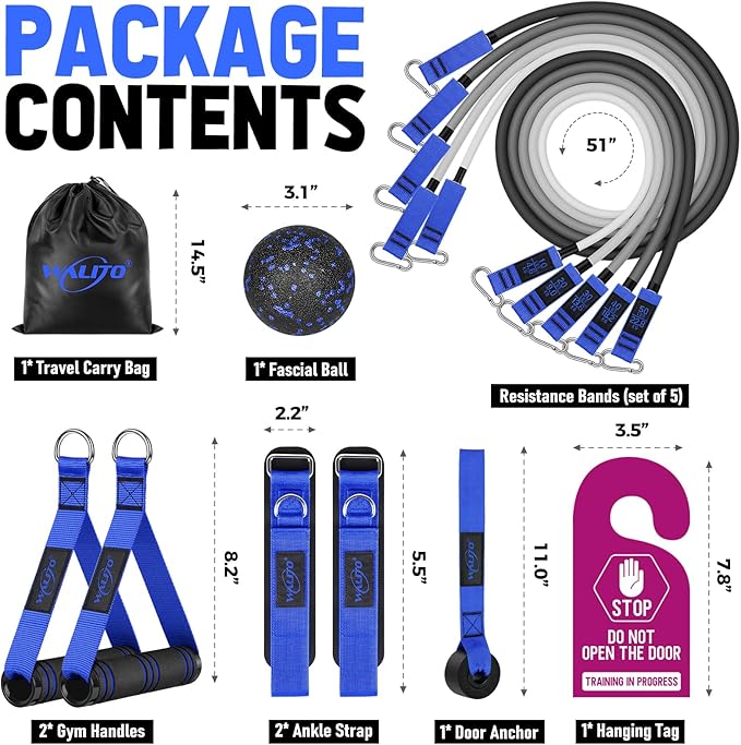WALITO Resistance Bands Set - Exercise Bands with Handles, Door Anchor, Legs Ankle Straps, for Heavy Resistance Training, Physical Therapy, Muscle Training, Yoga, Home Workouts-FlexoryFit