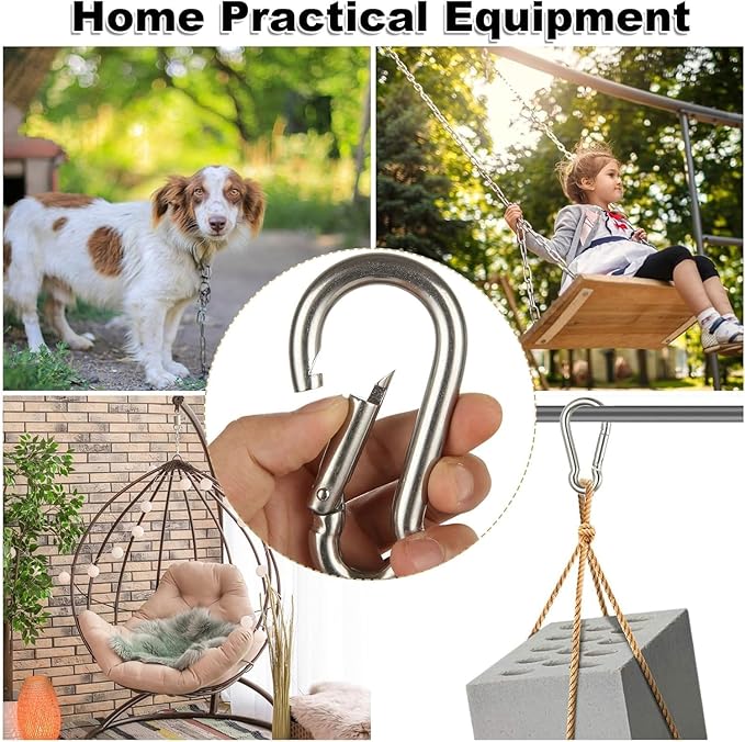 Spring Snap Hooks M5 M6 M8 M10 Carabiner Heavy Duty Carabiner Clips Galvanized Steel Quick Links Caribiniers Hammocks Hooks for Camping Hiking Outdoor Swing Pet Leash Gym