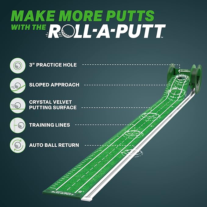 Perfect Practice Golf Putting Mat - Portable Putting Green, Indoor & Outdoor Practice, with Ball Return - Golf Training Aid for Home, Office, Backyard - Golfing Gifts for Men