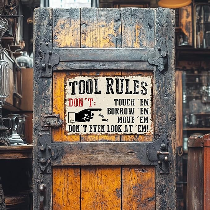 Garage Signs Metal Wall Decor - Vintage Tool Rule Metal Tin Signs for Men, Funny Shop Accessories Bar Decoration for Man Cave 8x12 Inch-FlexoryFit