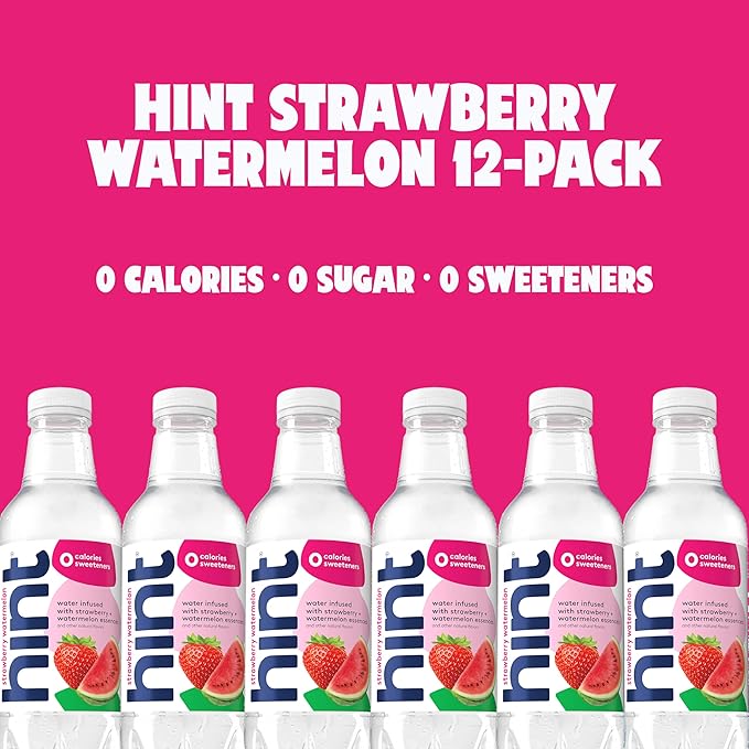 Hint Fruit-Infused Bottled Water, Strawberry Watermelon - Sugar Free Flavored Water with Zero Calories, Naturally Flavored, and No Artificial Sweeteners - 16 Fl Oz (Pack of 12)-FlexoryFit