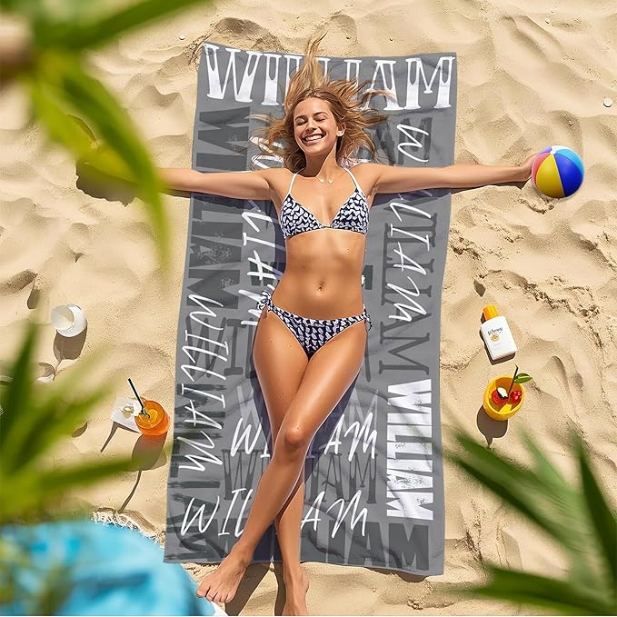 JML Personalized Beach Towel with Name, Custom Beach Towel with Name, Customized Microfiber Pool Towel, Quick Dry & Absorbent Swim Towel for Adult,Anniversary, Birthday, Summer Holiday,Vacation-FlexoryFit