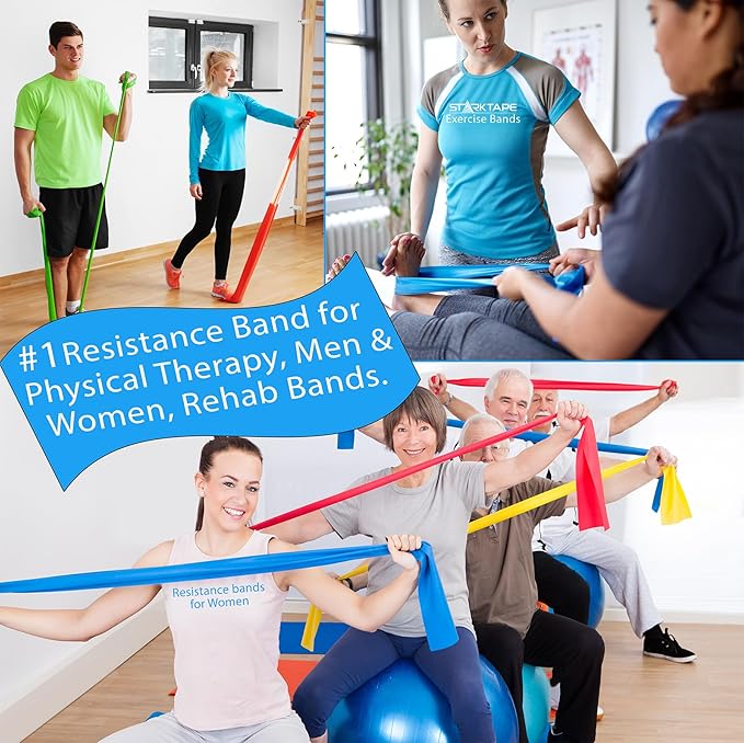 Resistance Bands Set. 3 or 5 Pack Non-Latex Physical Therapy, Professional Elastic Band. Perfect for Home Exercise, Workout, Strength Training, Yoga, Pilates, Rehab, Gym-FlexoryFit