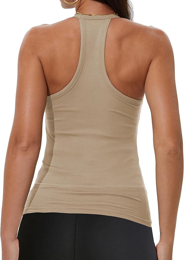 iGENJUN Workout Tops for Women Racerback Basic Tank Summer 2025 Camisole V Neck Slim Fit Ribbed Sleeveless-FlexoryFit