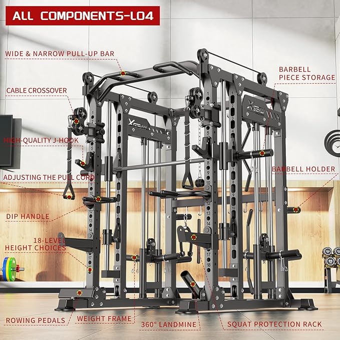 Power Cage,1600lbs Multi-Function Power Rack with Adjustable Cable Crossover System and More Training Attachment, Weight Cage for Home Gym-FlexoryFit
