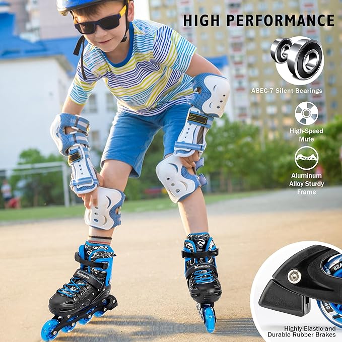Inline Skates for Kids and Adult, Adjustable Fun Illuminating Skates for Girls, Boys, Women and Men Outdoor and Indoor, Beginner-FlexoryFit