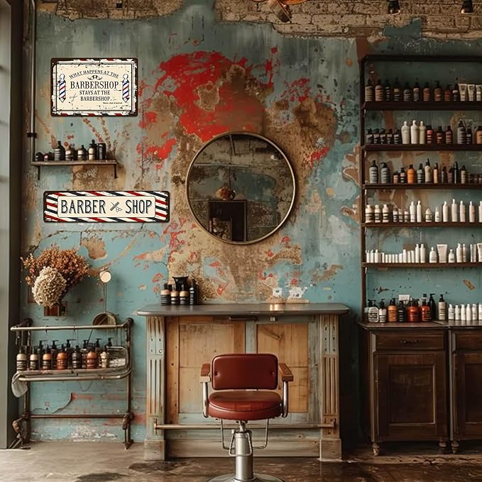 Barber Shop Decor Accessories - Barbershop Poster Metal Tin Signs Vintage Wall Art, Barber Gifts for Men Haircut Decorations 4x16 Inch-FlexoryFit