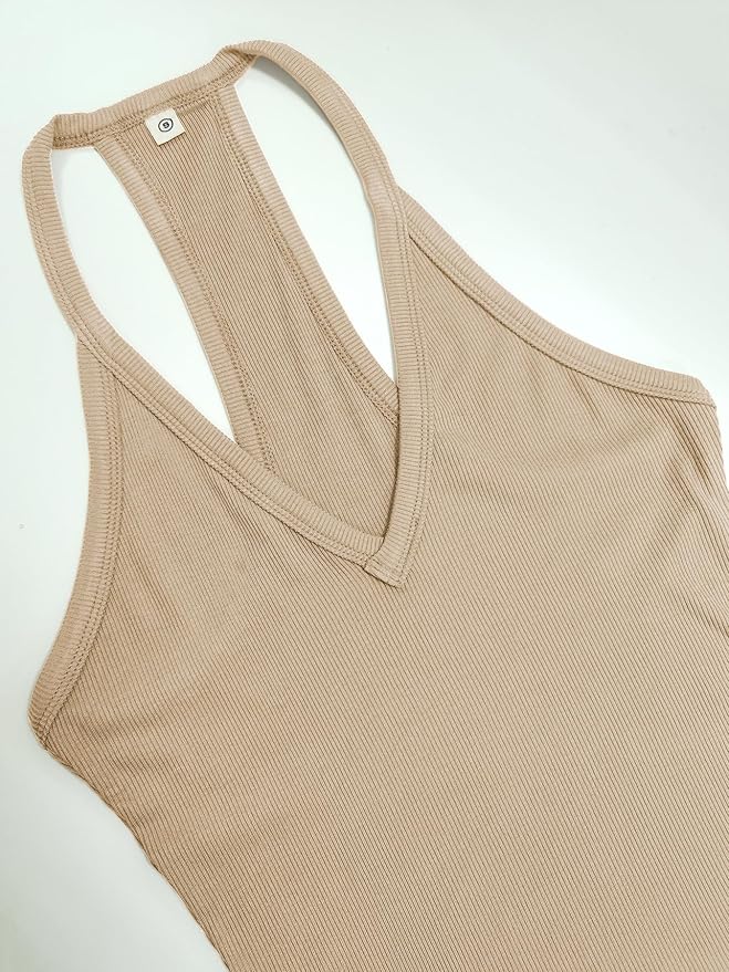 iGENJUN Workout Tops for Women Racerback Basic Tank Summer 2025 Camisole V Neck Slim Fit Ribbed Sleeveless-FlexoryFit