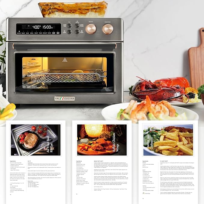 Infrared Heating Air Fryer Toaster Oven, Extra Large Countertop Convection Oven 10-in-1 Combo, 6-Slice Toast, Enamel Baking Pan Easy Clean with Recipe Book, Black Matte Stainless Steel-FlexoryFit