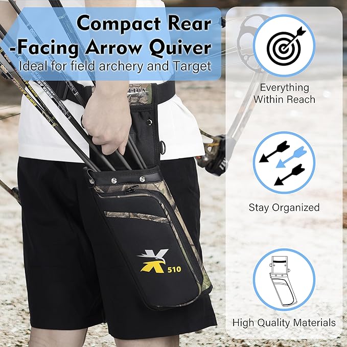 SUNYA X510 Field & Competition Hip Arrow Quiver | 3-Slot Noise-Free Archery Quiver with Sturdy Storage System (42x18cm)
