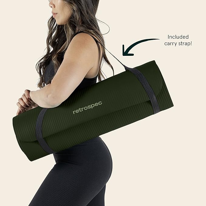 Retrospec Solana Yoga Mat 1/2" Thick w/Nylon Strap for Men & Women - Non Slip Exercise Mat for Yoga, Pilates, Stretching, Floor & Fitness Workouts-FlexoryFit