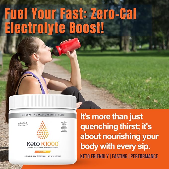 Hi-Lyte Keto K1000 Electrolyte Powder | Orange | Hydration Supplement Drink Mix | Boost Energy & Beat Leg Cramps | No Sugar, No Maltodextrin | 50 Servings-FlexoryFit