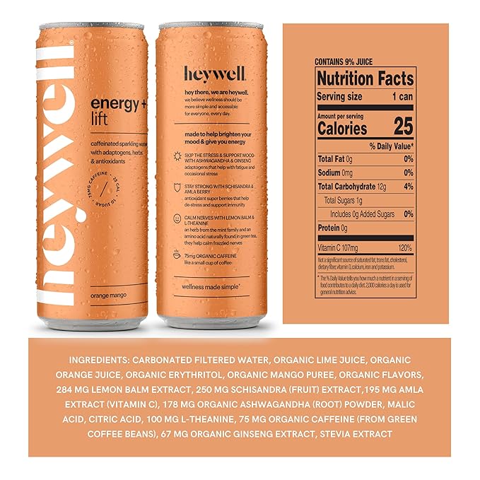 Heywell Sparkling Adaptogenic, Lift Variety Pack, 12 Fluid Ounce (Pack of 12) - Organic, Non GMO, Vegan, Gluten Free, Dairy Free-FlexoryFit