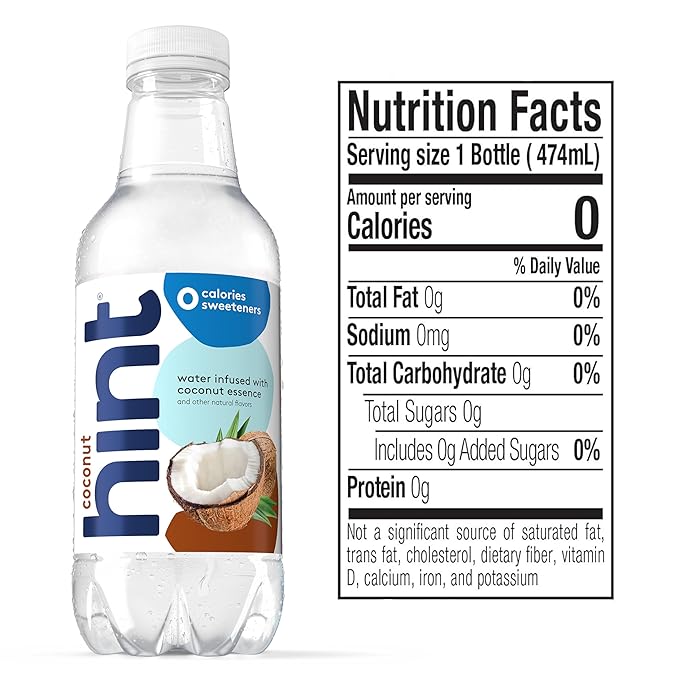 Hint Fruit-Infused Bottled Water, Coconut - Sugar Free Flavored Water with Zero Calories, Naturally Flavored, and No Artificial Sweeteners - 16 Fl Oz (Pack of 12)-FlexoryFit