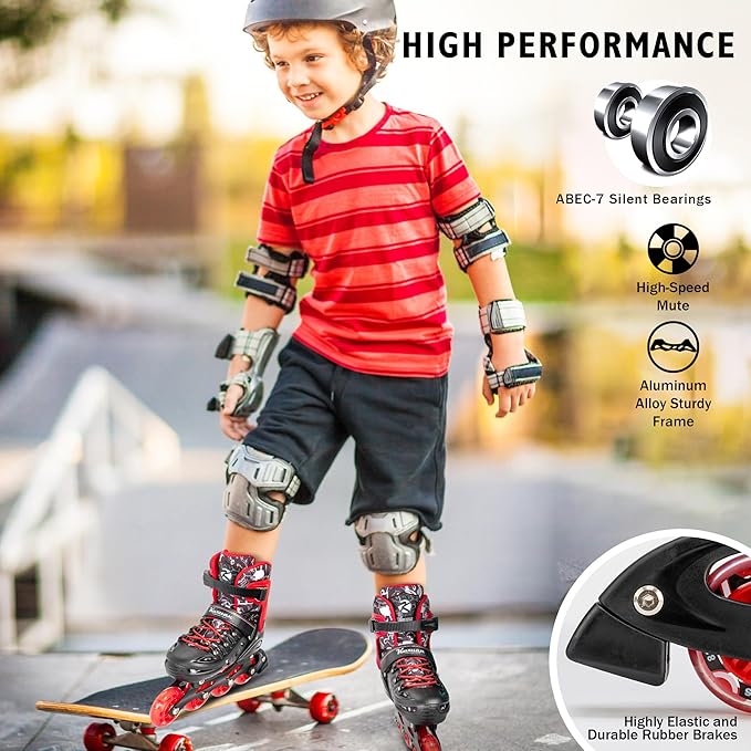 Inline Skates for Kids and Adult, Adjustable Fun Illuminating Skates for Girls, Boys, Women and Men Outdoor and Indoor, Beginner-FlexoryFit