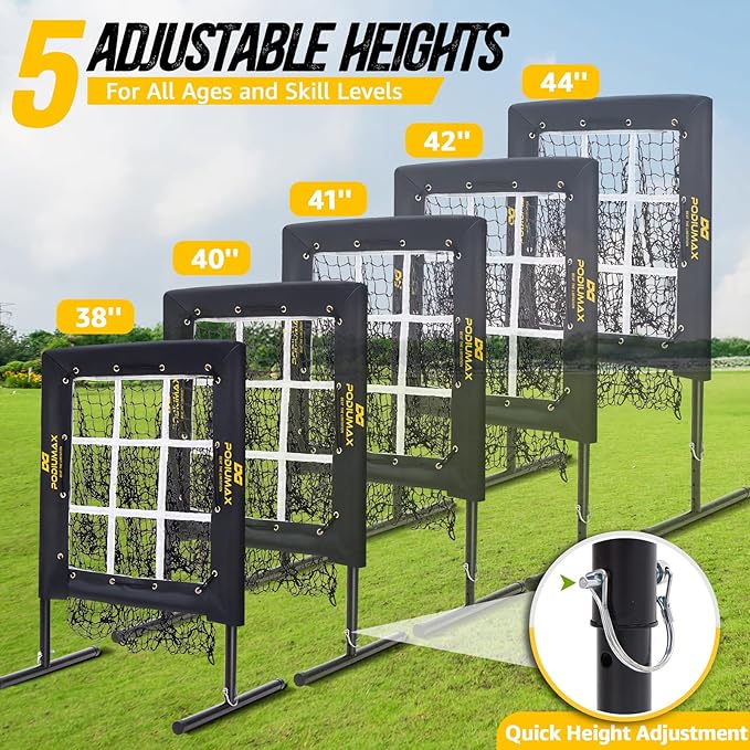 PodiuMax Baseball Pitching Net, 9 Hole Pitching Net with Strike Zone, 5 Adjustable Heights Baseball Throwing Net for All Ages, Heavey Duty Solo Trainer with Carry Bag for Backyard Practice