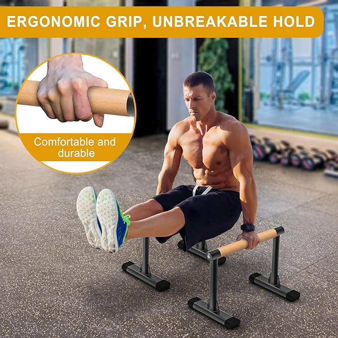 Kipika Parallettes Bars, Push Up Bars & Dip Bar with Comfort Thick Handles, Rock-Free Fitness Equipment for Handstand, L-Sit, Gymnastics & Strength Training, 600lbs Capacity, 12" Height-FlexoryFit