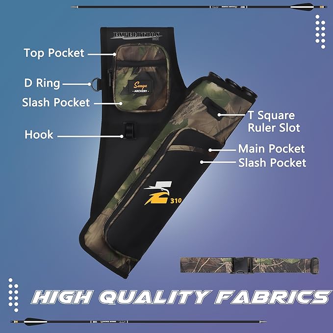 SUNYA Archery Hip Quiver for Arrows. Includes 3 Tubes Arrow Holder, Accessories Pockets and Waist Belt. Fit for Compound and Recurve Bow Practice.