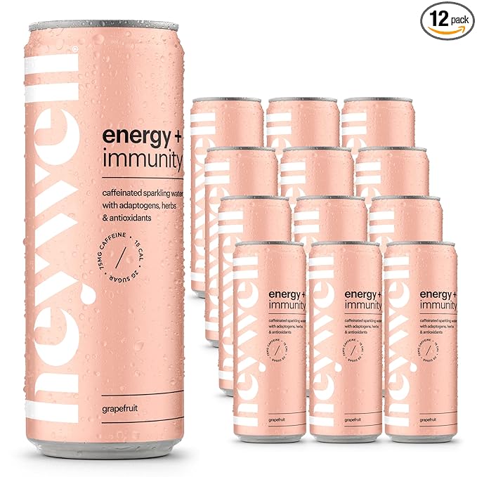 Heywell Sparkling Adaptogenic Water, Energy and Immunity, Grapefruit Flavor, 12 Fluid Ounce (Pack of 12) - Caffeinated, Organic, Non GMO, Vegan, Gluten Free, Dairy Free-FlexoryFit