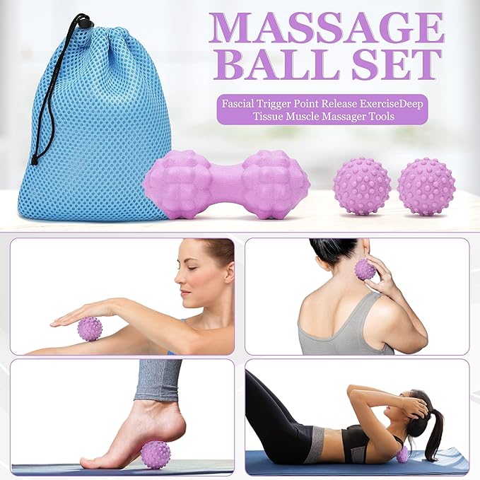 Yoga Wheel Set, Wheel Foam Roller with Back Cracker Roller for Pain Relief & Deep Tissue Massage and Stretching 500lbs Capacity, Trigger Point Therapy Massage Ball, Yoga Blocks 2 Pack with Strap-FlexoryFit