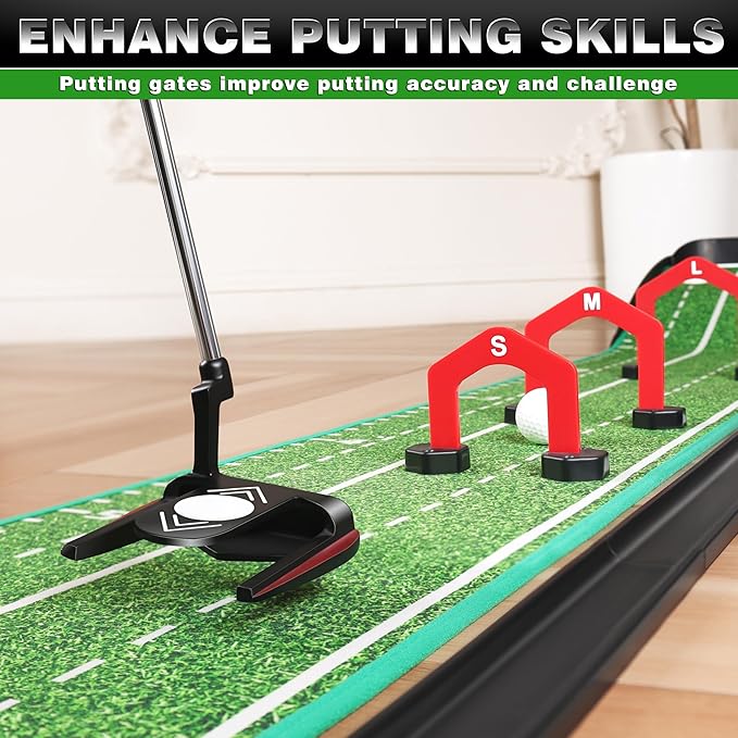 CHAMPKEY Dual-Hole Golf Putting Green Indoor with 3 Golf Putting Gates - Improves Putting Accuracy and Skill Levels Golf Putting Mat - Ideal for Indoor and Outdoor Training