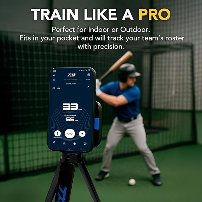 TAG One Sports Radar (120 Ft Range) – AI-Powered Radar Speed Gun with Real-Time Coaching Feedback – Bluetooth Speed Training Device for Baseball, Softball & Golf with App Integration
