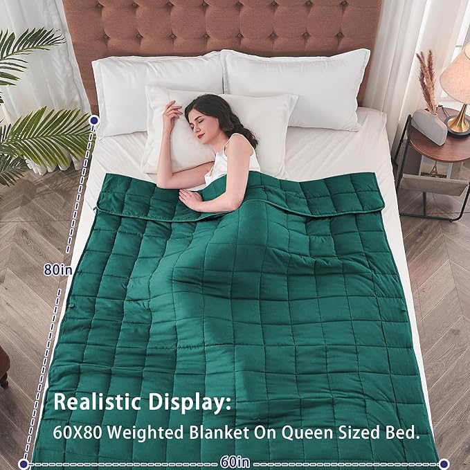 yescool Weighted Blanket for Adults (20 lbs, 60โ x 80โ, Dark Green) Cooling Heavy Blanket for Sleeping Perfect for 190-210 lbs, Queen Size Breathable Blanket with Premium Glass Bead, Machine Washable